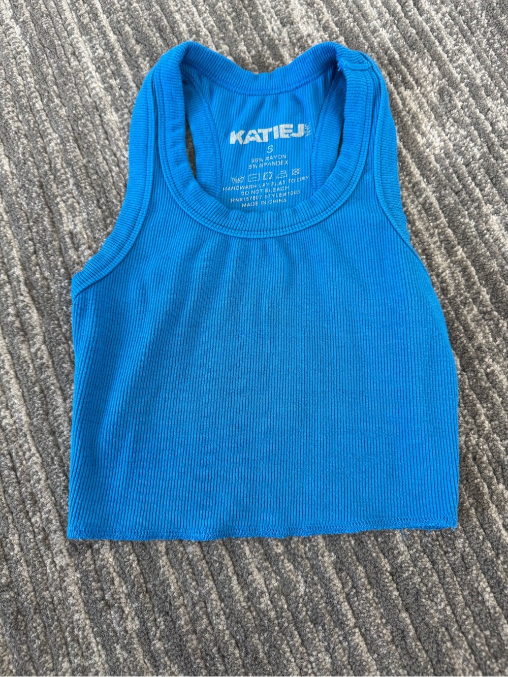 Katie J NYC Bright Blue Ribbed Racerback Crop Tank